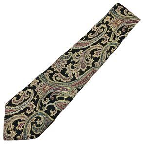 I.Magnin Paisley Silk Tie Black Gold Green